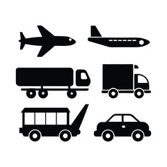 Transportation Icon set. Airplane, Truck, Car, and More - Simple Vector Graphics