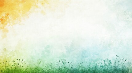 Softly textured watercolor landscape with delicate floral elements.