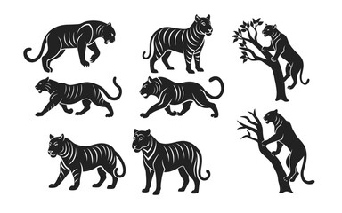 Tiger Silhouette Vector Bundle & set – Wild Animal Jungle Icons for Wildlife, Power, and Adventure Design Concepts