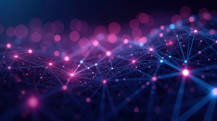 Fototapeta premium Abstract network connection, glowing nodes and lines forming a complex web of data, AI Generative