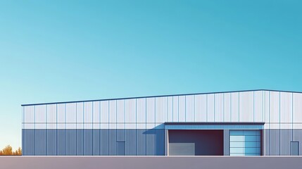 Fototapeta premium Modern industrial building facade under a clear sky.