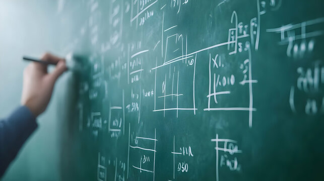 Mathematical notations scrawled across a verdant blackboard in a learning environment