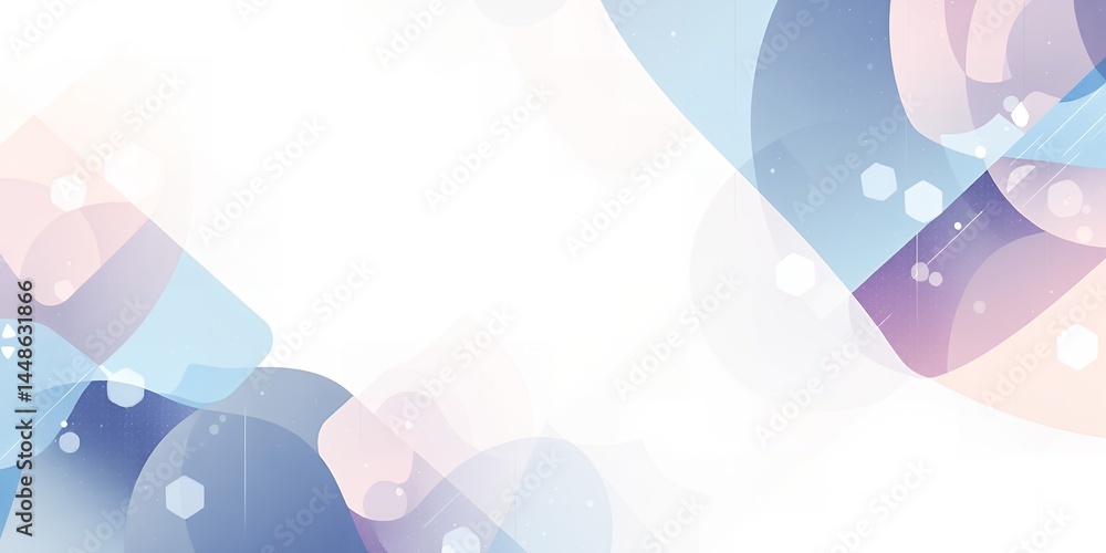 Poster abstract background with pastel colored shapes and bokeh lights on a white canvas space
