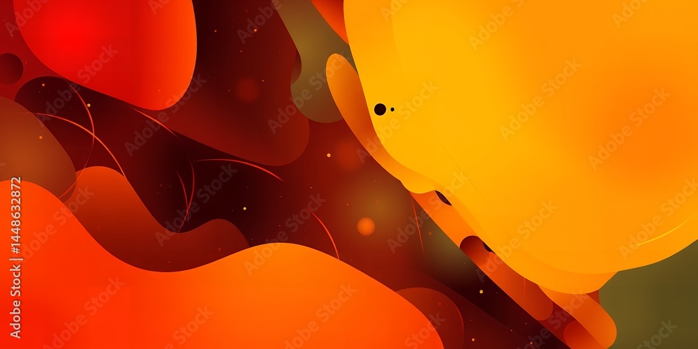 Poster abstract background with orange and red blobs and thin lines in a flowing design style