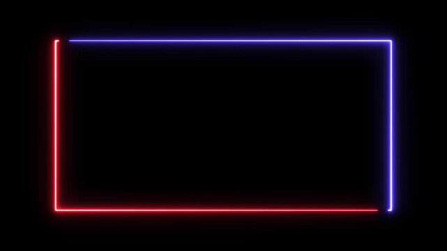 Colorful laser show seamless loop 4K border.abstract glowing neon rectangle border frame in the shape rectangle . animated moving led light screen box projection
