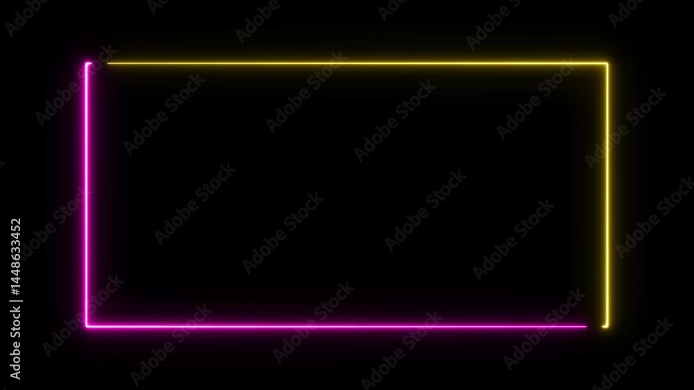Poster colorful laser show seamless loop 4k border.abstract glowing neon rectangle border frame in the shap