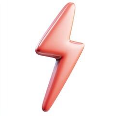 A 3D Render of a Coral Lightning Bolt Symbol Isolated on White Background, Bold and Energetic Design Element