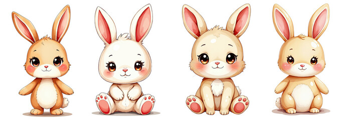 Fototapeta premium Cut Out Set Of Cute watercolor illustration of kid rabbit doll isolated on transparent or white background best for print sticker or clipart.