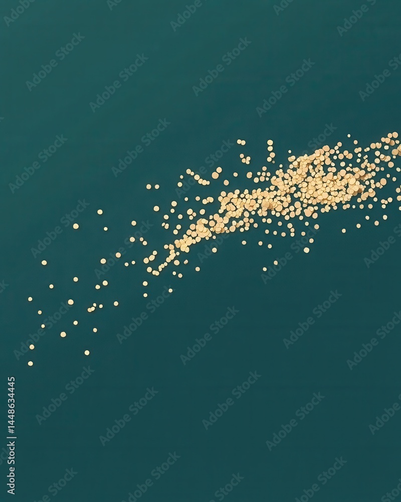 Poster scattered golden confetti on a dark teal background creating a festive and elegant visual texture pe