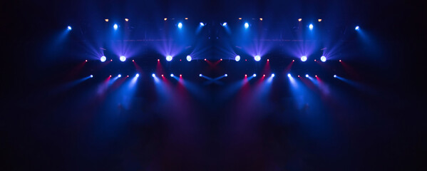 stage light with colored spotlights and smoke, concert and theatre scene 