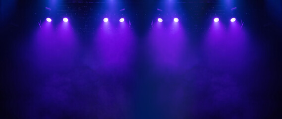 stage light with colored spotlights and smoke, concert and theatre scene 