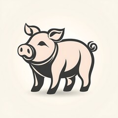 Cute Pink Pig Illustration Stylized Farm Animal Isolated On White Background