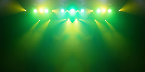 stage light with colored spotlights and smoke, concert and theatre scene 