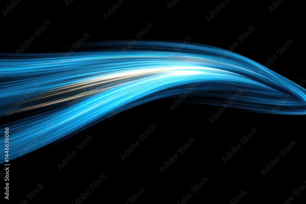Poster abstract blue light trails on black background creating a dynamic and futuristic design element for 