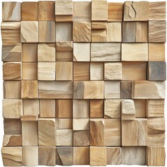 Fototapeta premium Geometric Beige and Brown Stone Cube Mosaic Wall Decor Texture Background