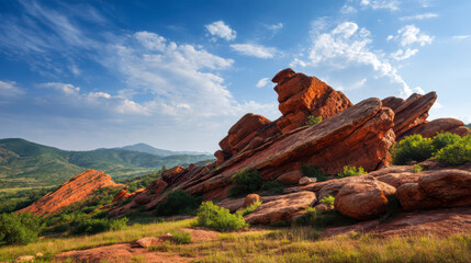 Serene rock formations under a clear sky in a tranquil natural setting Generative AI