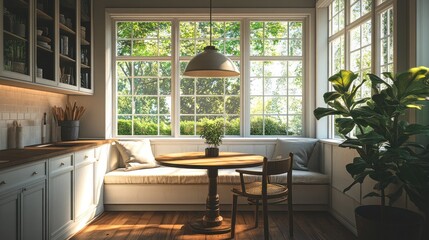 Sunny kitchen nook with large windows