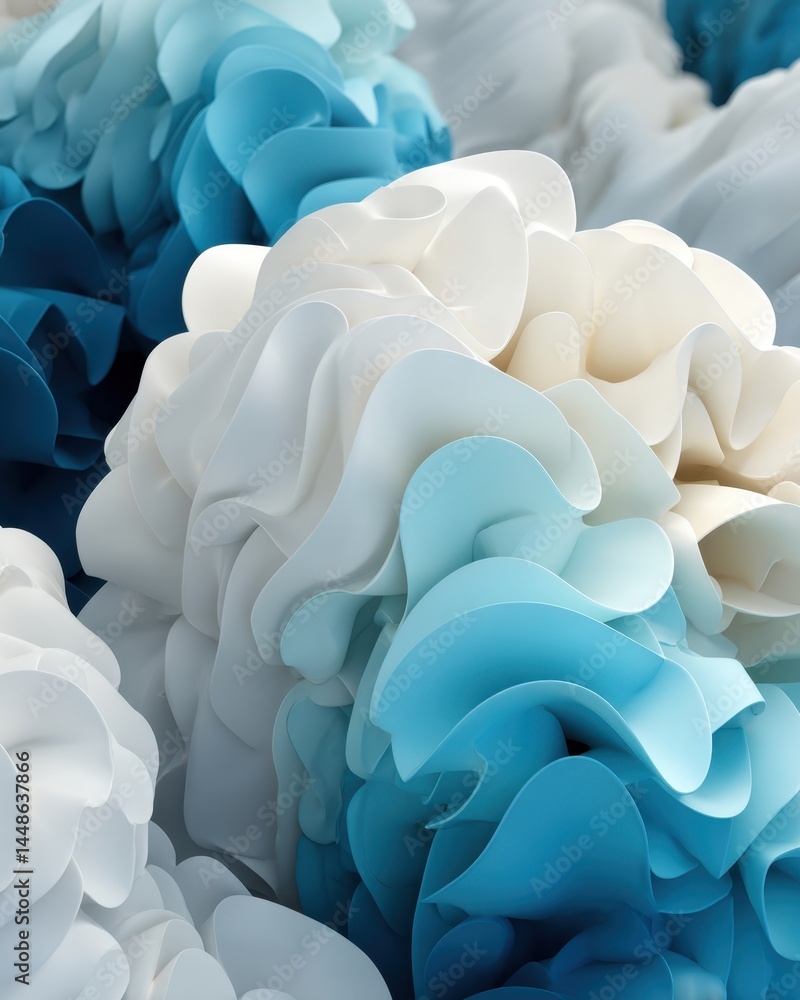 Poster abstract blue and white flowy shapes creating a serene and calming visual texture with a modern and 