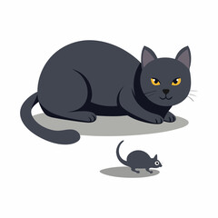 Vector art illustration of a cat hunting a mouse