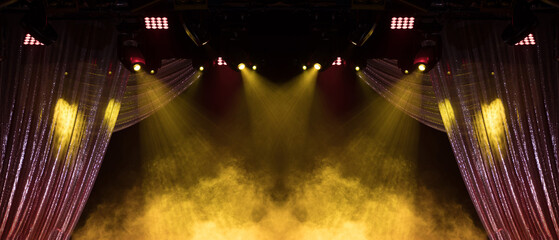 stage light with colored spotlights and smoke, concert and theatre scene 