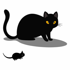 Vector art illustration of a cat hunting a mouse