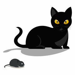 Vector art illustration of a cat hunting a mouse