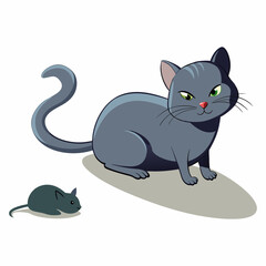 Vector art illustration of a cat hunting a mouse