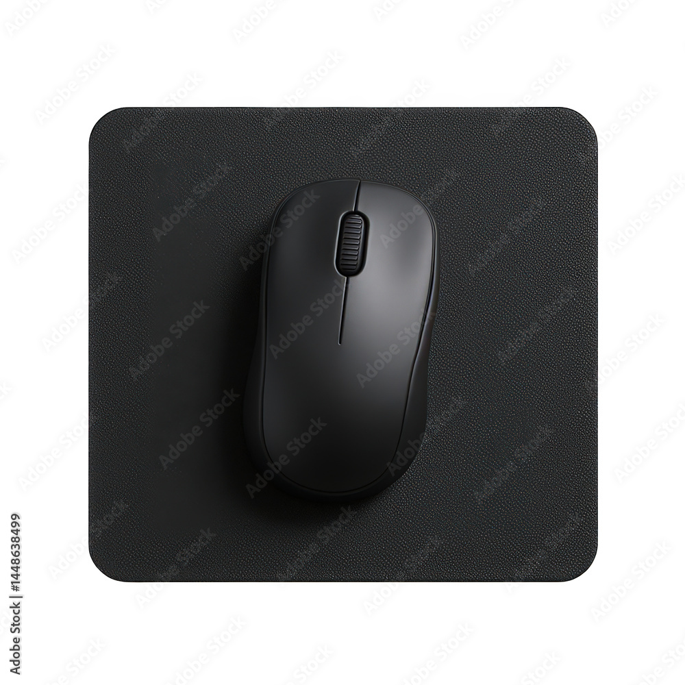 Poster modern black computer mouse and matching textured mousepad, providing comfortable and precise digita