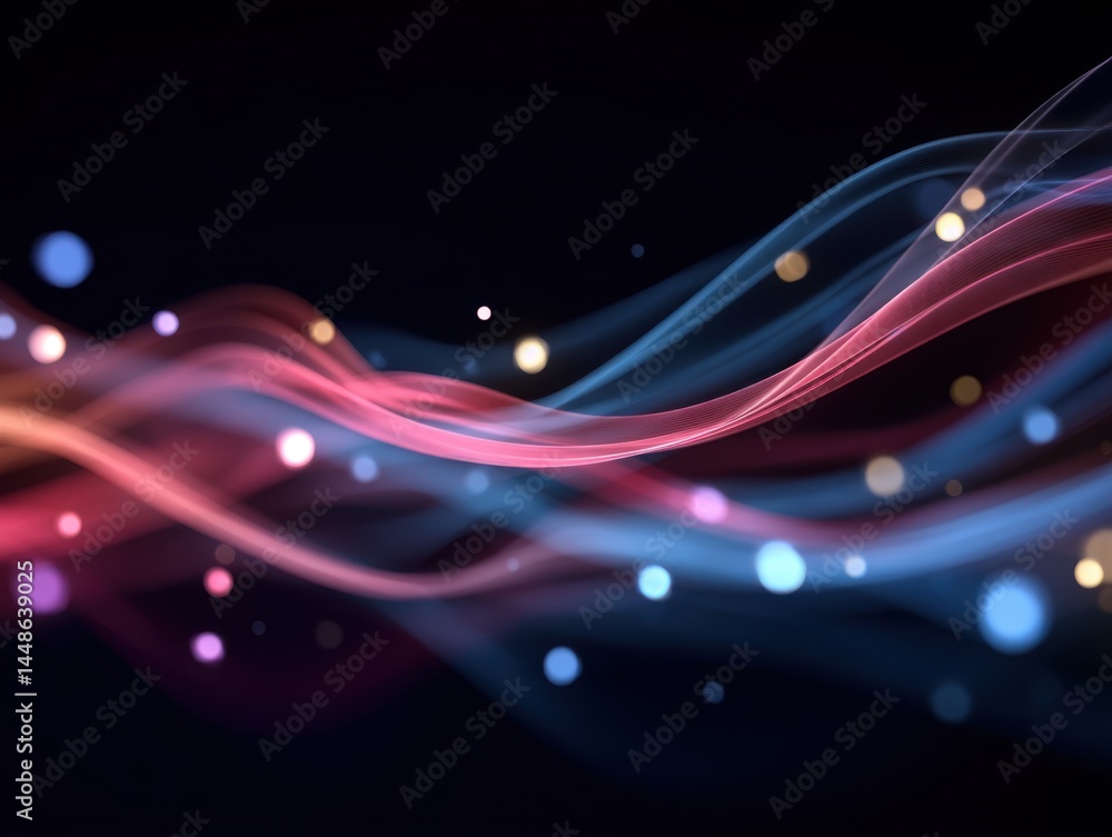 Poster abstract flowing lines with bokeh lights creating a dynamic and vibrant background for modern design