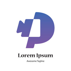 p letter camera included media type logo design icon
