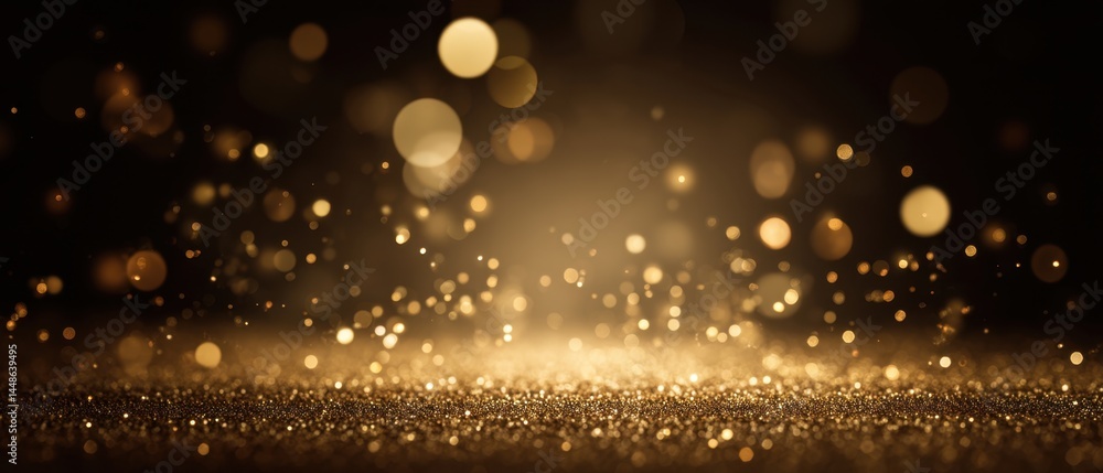 Poster elegant golden bokeh light background with sparkling glitter dust creating a magical and festive atm