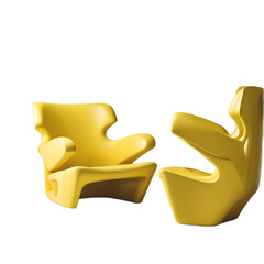 Contemporary cantilevered armchair in bright yellow molded plastic isolated on a empty plain background