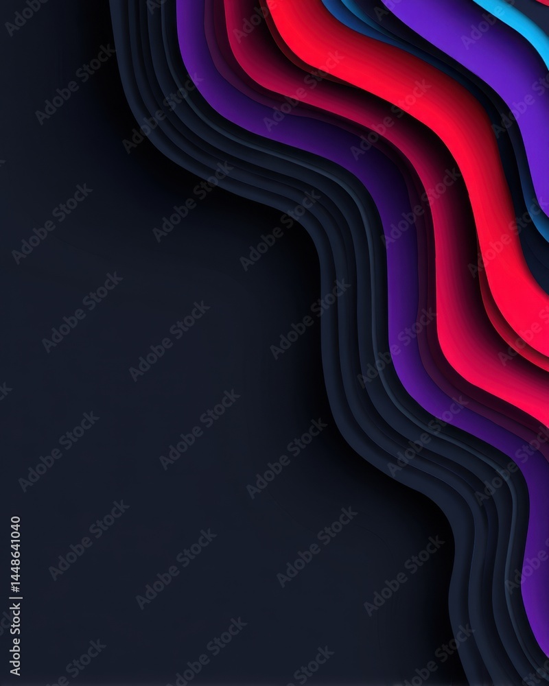 Poster abstract layered waves with vibrant colors and dark background creating a modern and dynamic visual 