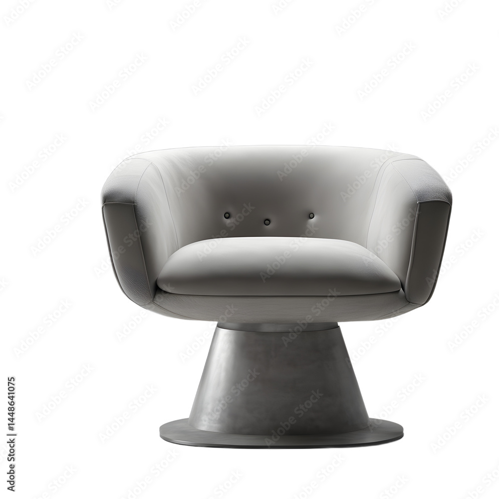 Poster industrial concrete base armchair with minimalistic grey seat isolated on a empty plain background