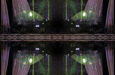 Abstract pattern, multi-colored kaleidoscope from photos stage light and smoke on stage, lighting...