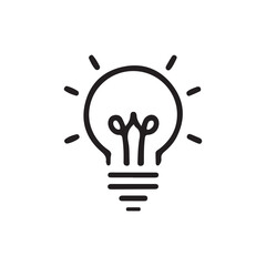 Simple Black Line Art Lightbulb Icon Representing Inspiration.This clean, minimalist line art image depicts a lightbulb, a classic symbol of inspiration and ideas.