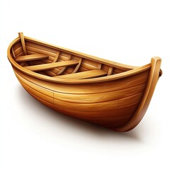 Fototapeta premium Rustic Wooden Rowboat with Isolated on White.