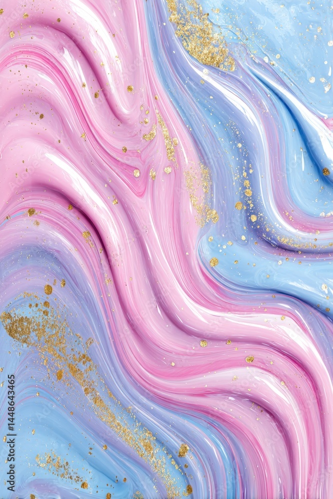 Poster abstract pastel swirl background with gold glitter accents creating a dreamy and elegant visual text