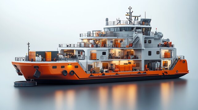 Detailed Cutaway View Of An Orange And White Supply Vessel High Resolution Photo