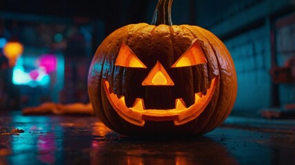 Neon jack-o&rsquo;-lantern