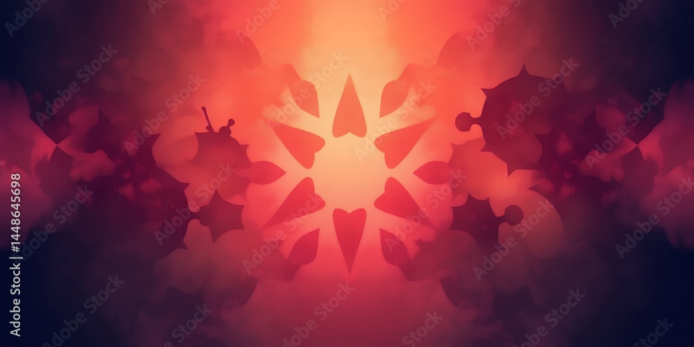 Poster abstract red and orange background with a central starburst pattern and dark edges