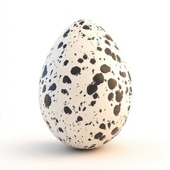 Speckled Bird Egg with Easter Symbol, Spring, and White Background.