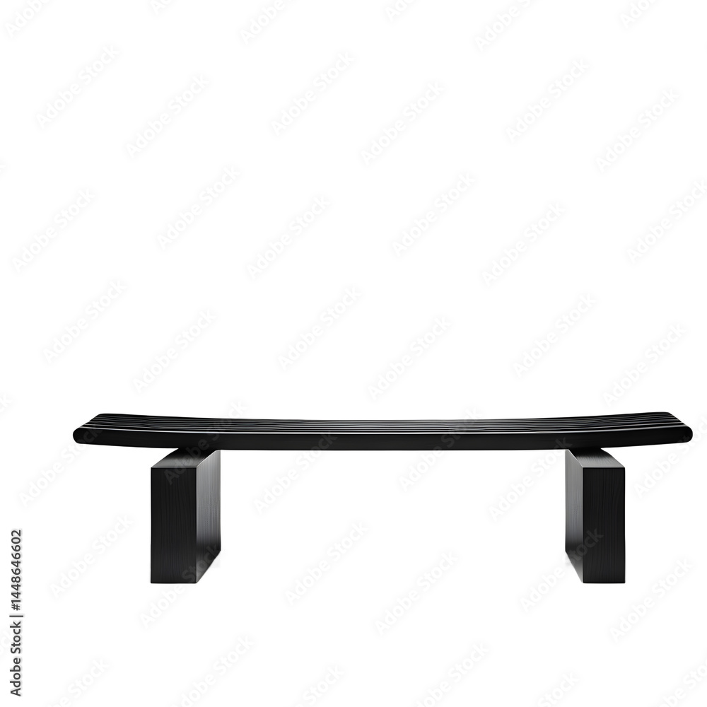 Poster modernist black ash bench with cantilevered seat, isolated on a empty plain background