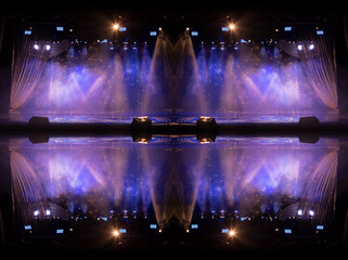 Abstract pattern, multi-colored kaleidoscope from photos stage light and smoke on stage, lighting...