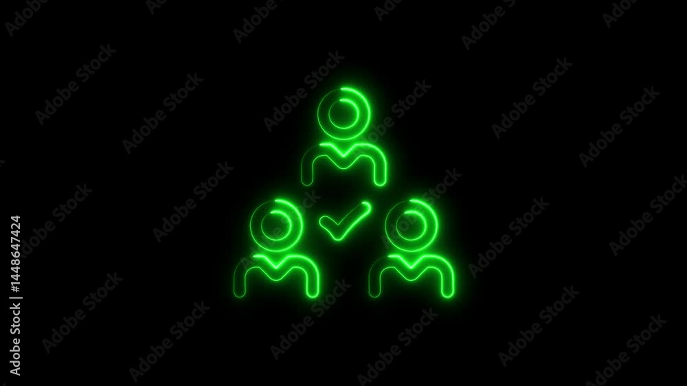 Poster green neon teamwork icon animated on black background with check mark symbol
