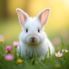 white rabbit with easter eggs