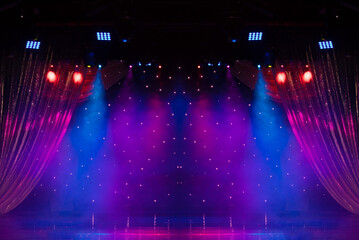 stage light with colored spotlights and smoke, concert and theatre scene 