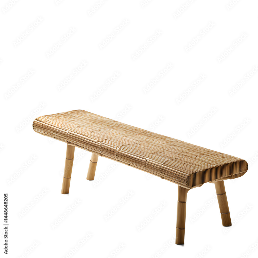 Poster Sustainable bamboo eco-friendly bench with minimalist structure, isolated on a empty plain background