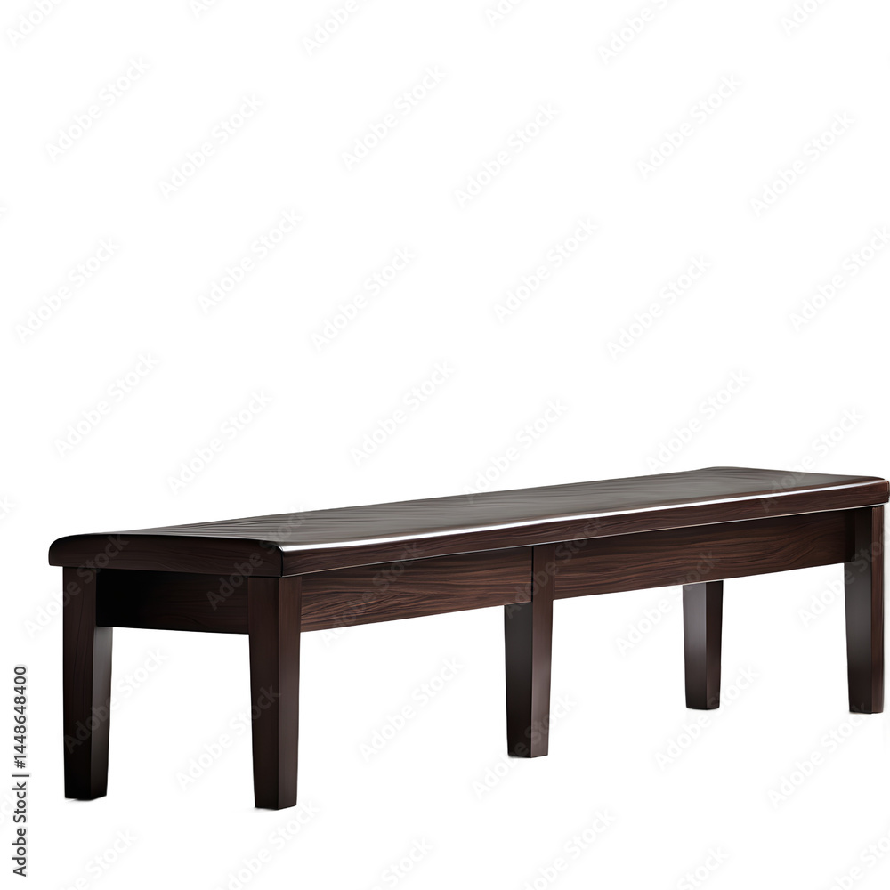 Poster Transitional espresso-stained wood bench with silver hardware, isolated on a empty plain background