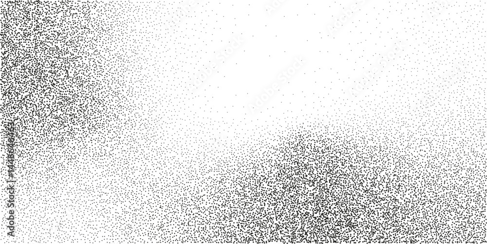 Leinwandbilder Black halftone sand gradation in noisy gradient dotted background. Grainy vignette frame with stipple effect. Grunge fade with vector dust effect.